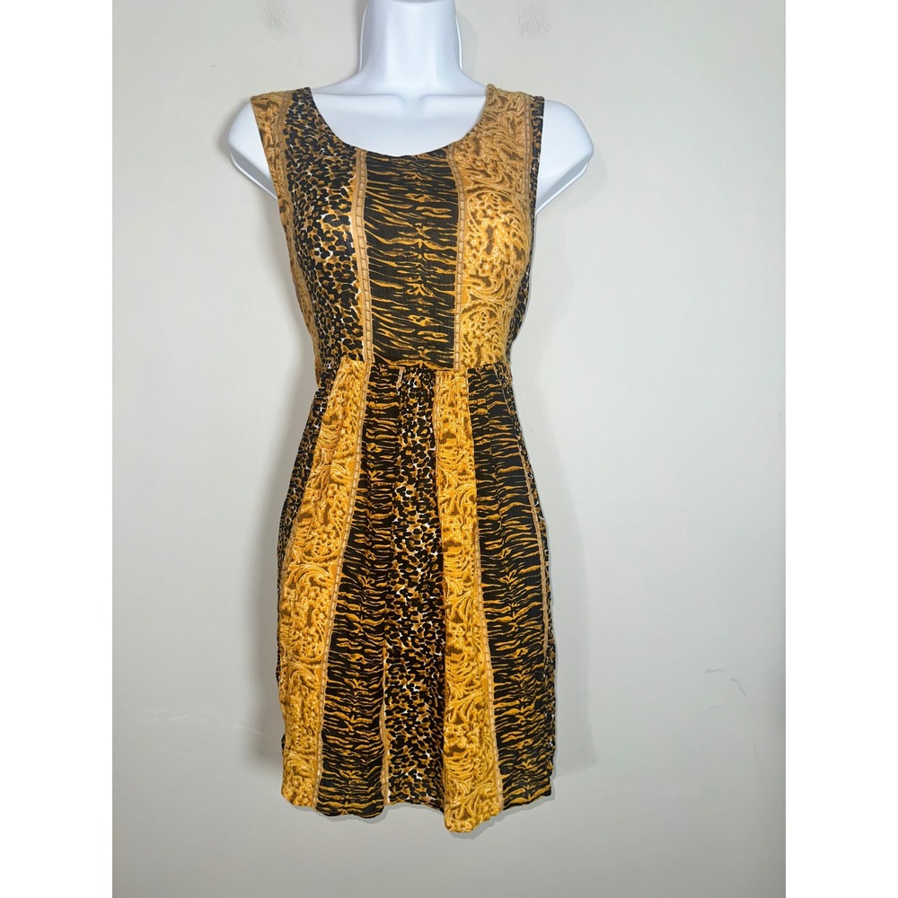 MINKPINK Mixed Animal Print Sleeveless Mini Dress‎ Gold Black Brown Viscose Sz M